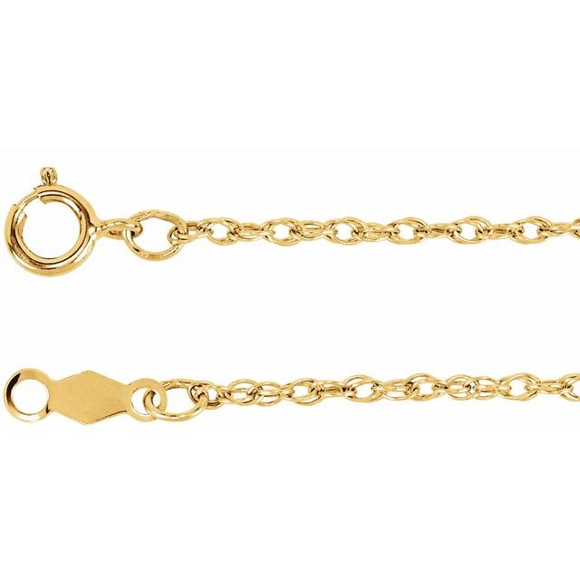 1.25mm rope chain necklace in 14k yellow gold, 16 inch