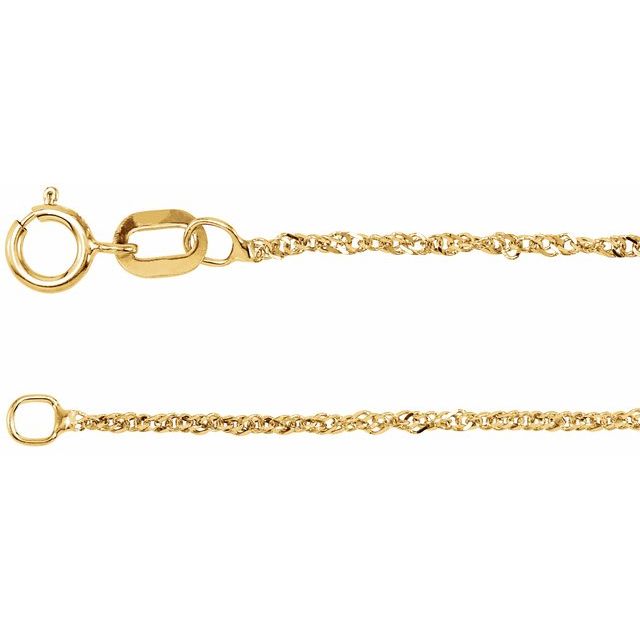 1mm singapore gold chain necklace in 14k yellow gold, 16 inch