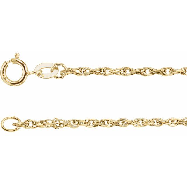 1.5mm rope chain necklace in 14k yellow gold, 16 inch