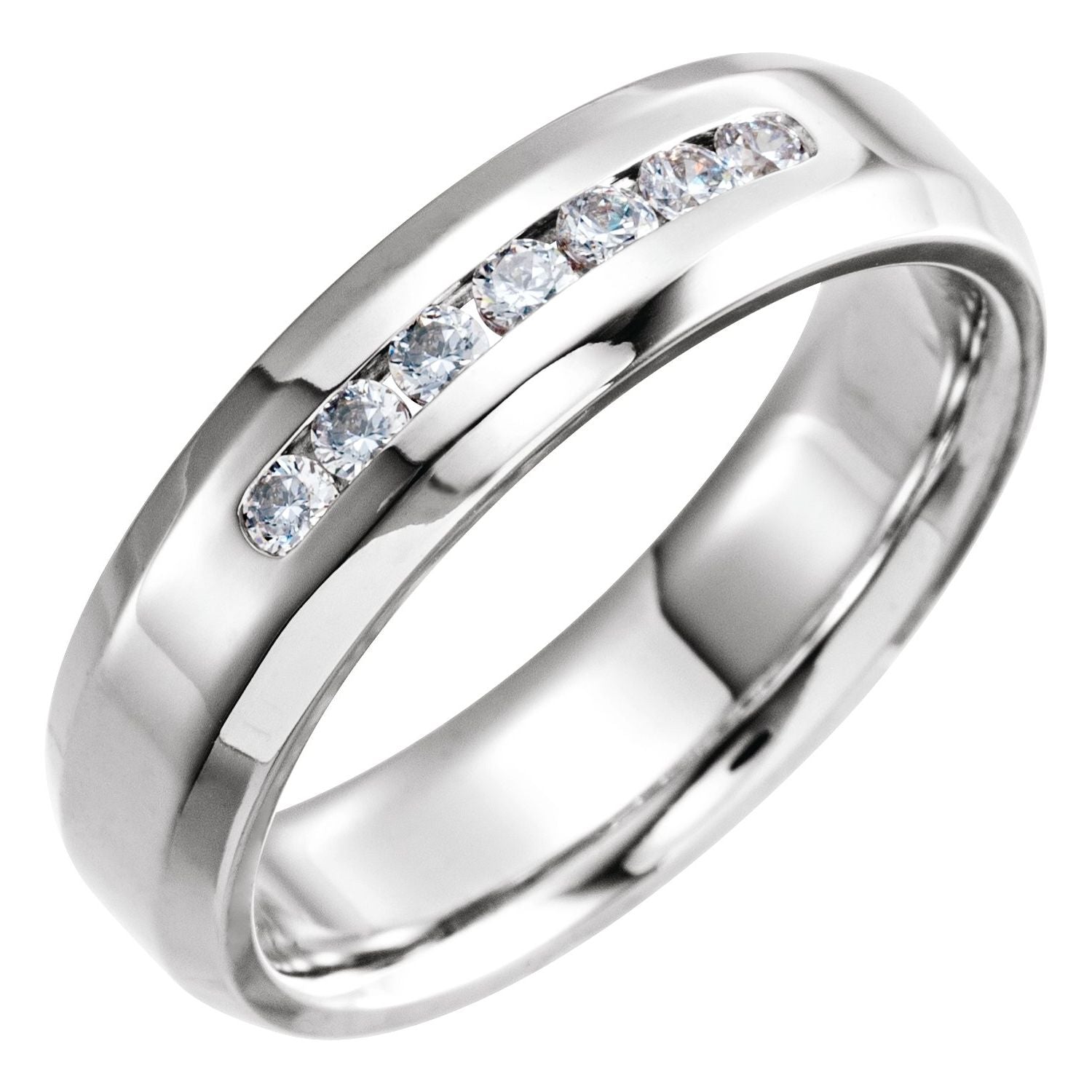 White Gold beveled-edge channel men's natural diamond wedding band, 0.25 ctw round diamonds