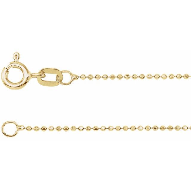 1mm diamond-cut bead chain necklace in 14k yellow gold, 16"