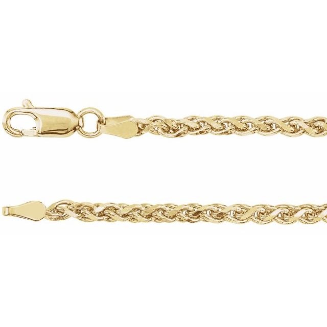 2mm diamond-cut wheat gold chain necklace in 14k yellow gold, 16 inch