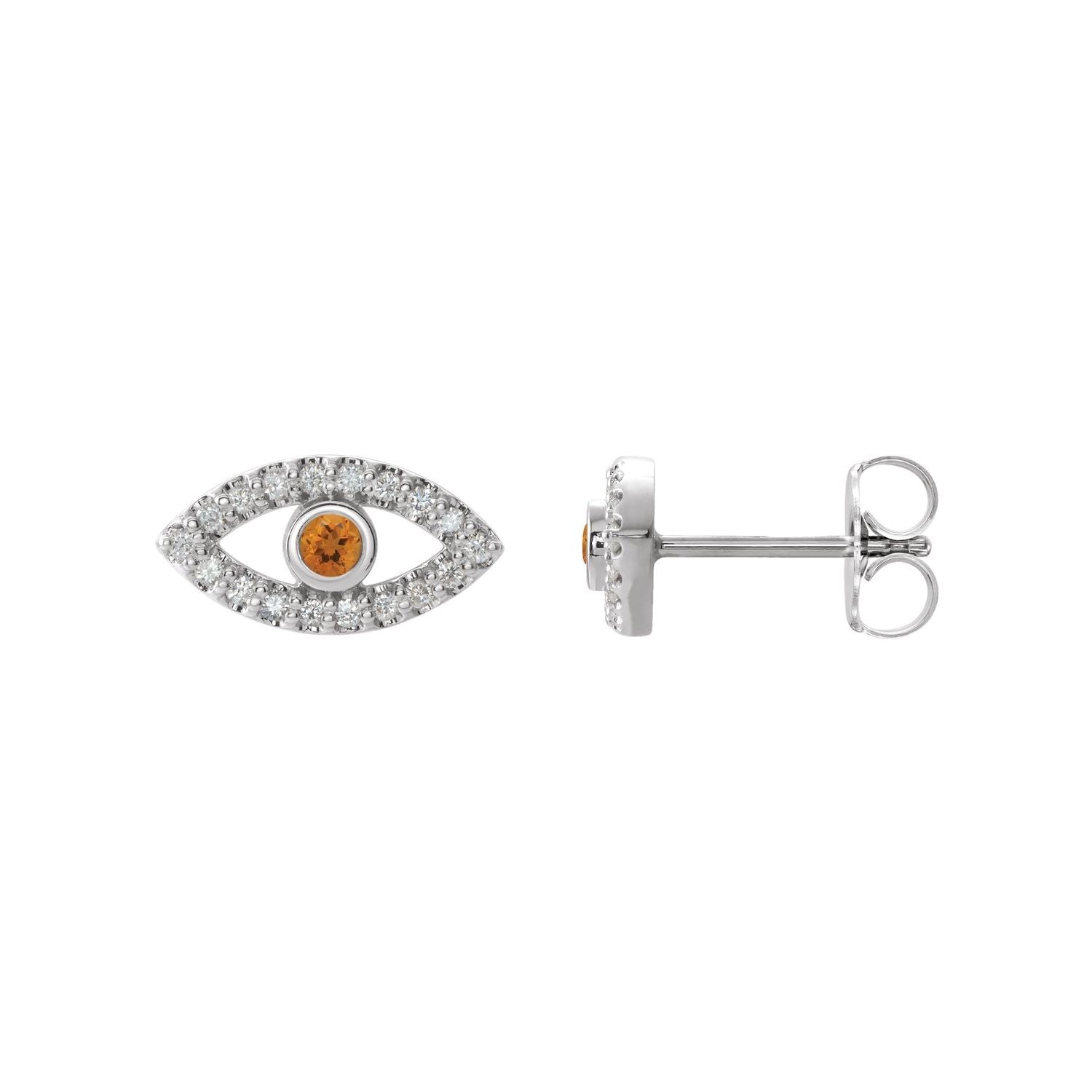 14K White Gold natural citrine round earrings