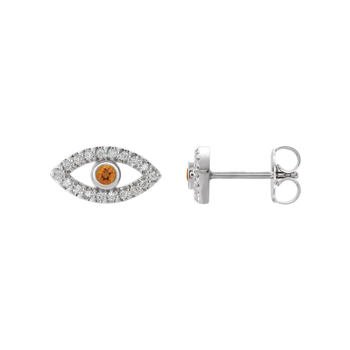 14K White Gold natural citrine round earrings