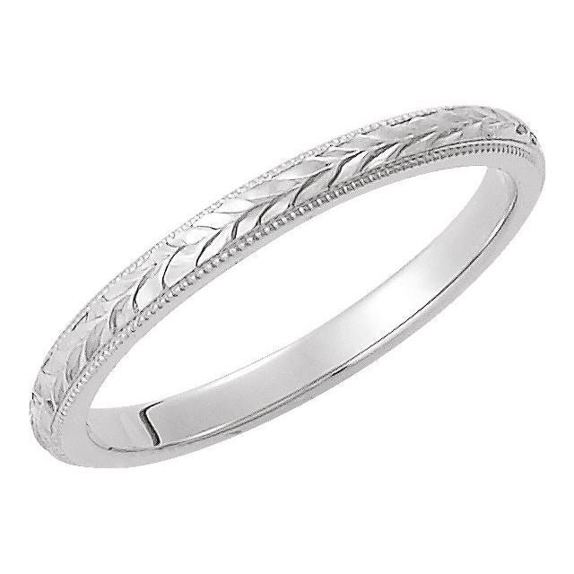 2mm wheat-pattern engraved stacking band in Platinum