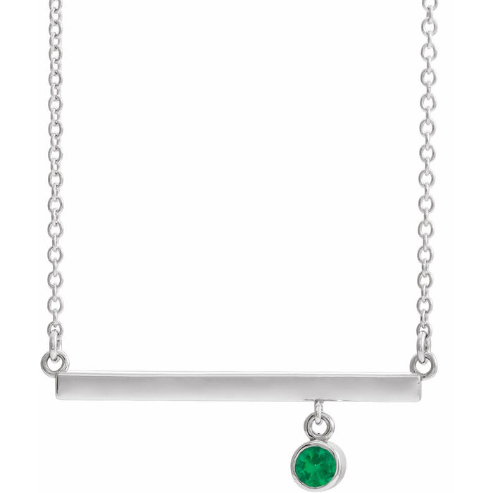14K White Gold natural bezel-set emerald pendant