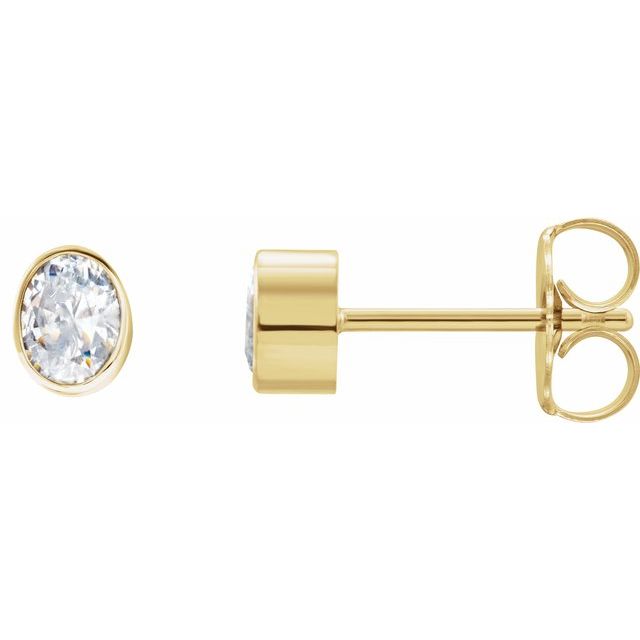 oval lab-grown diamond bezel stud earrings in 14k yellow gold