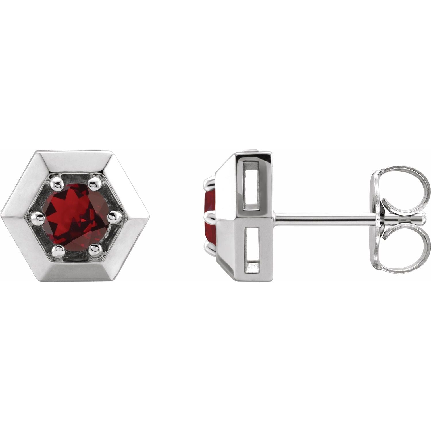 14K White Gold round natural garnet geometric earrings