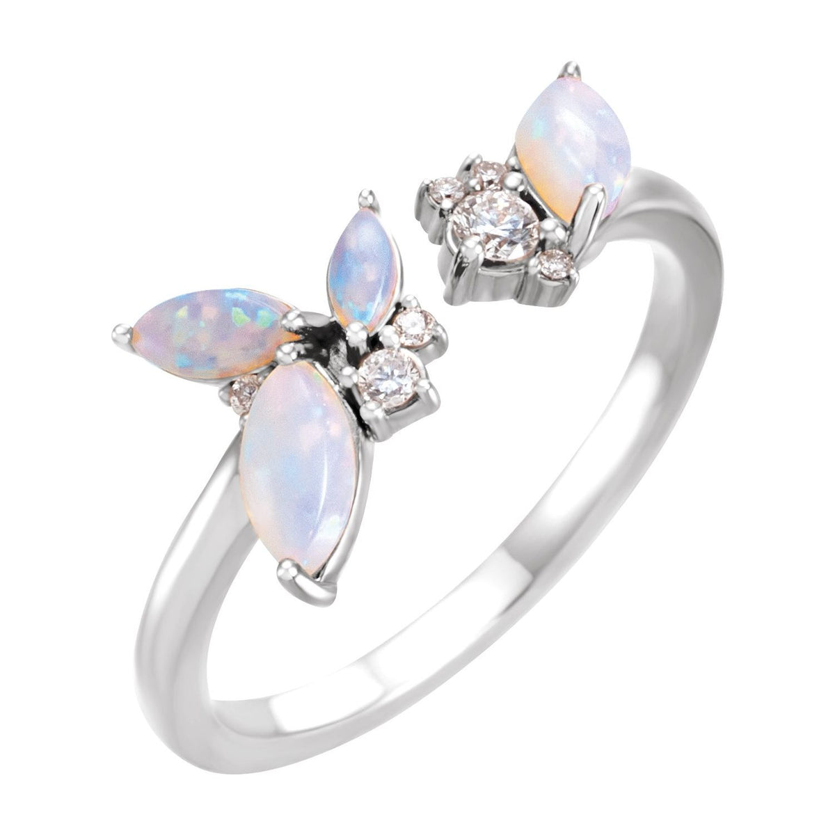 Opal & Diamond Rope-Twist Ring in 14K White Gold - natural opal