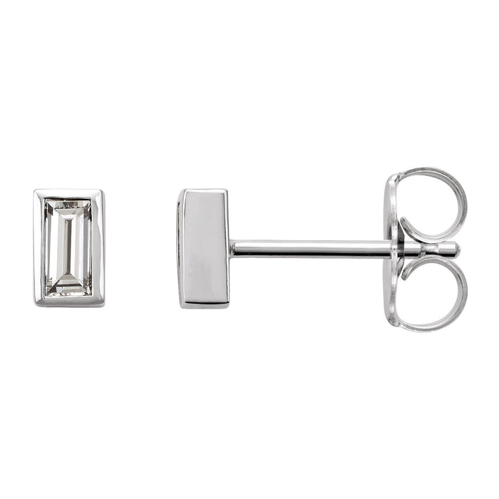 14K White Gold baguette diamond bezel stud earrings