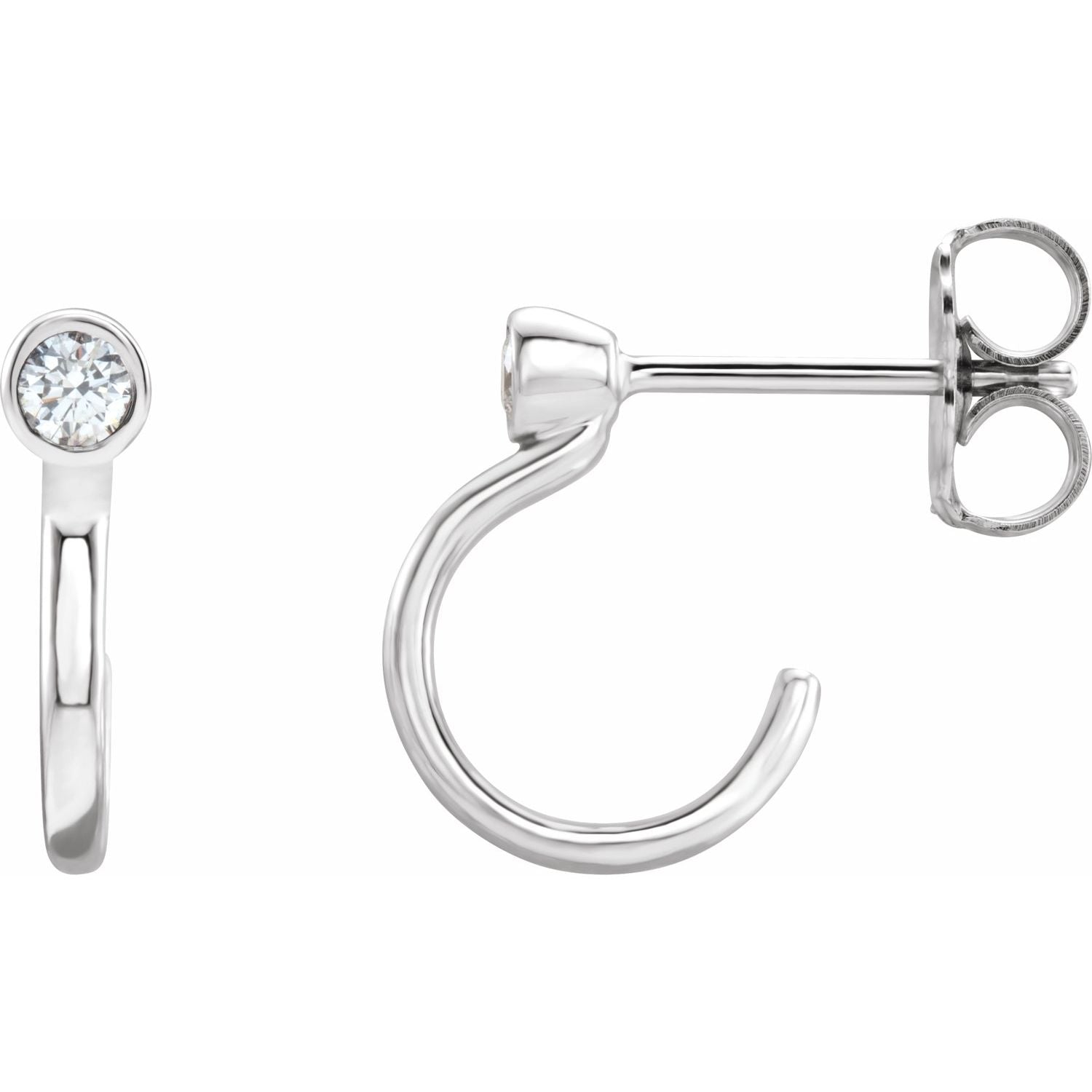 14K White Gold diamond huggie earrings