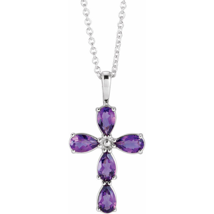 amethyst cross pendant, 14K White Gold