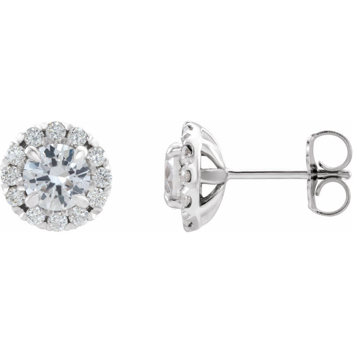 14K White Gold round diamond halo stud earrings