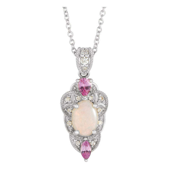 Opal, Pink Sapphire & Diamond Vintage-Inspired Pendant