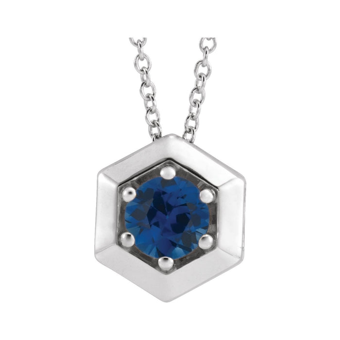 14K White Gold natural blue sapphire geometric blue sapphire statement pendant