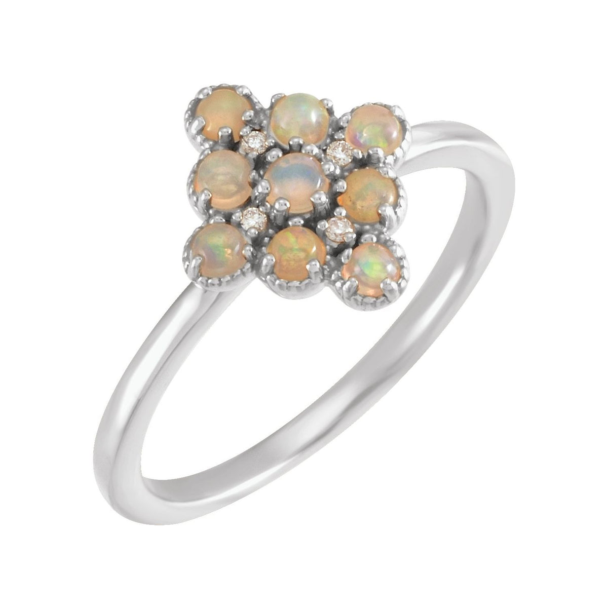 Ethiopian Opal Quatrefoil Cluster Ring in 14K White Gold - natural opal