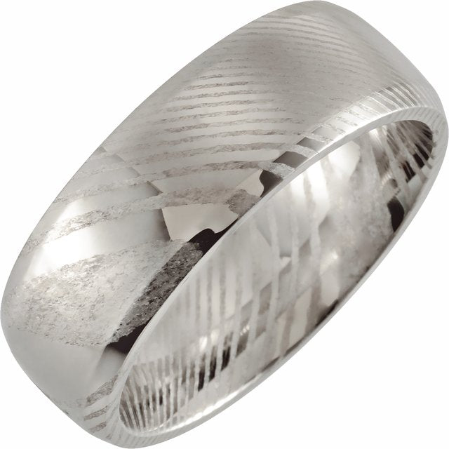 damascus steel 8mm beveled heavyweight men's wedding band