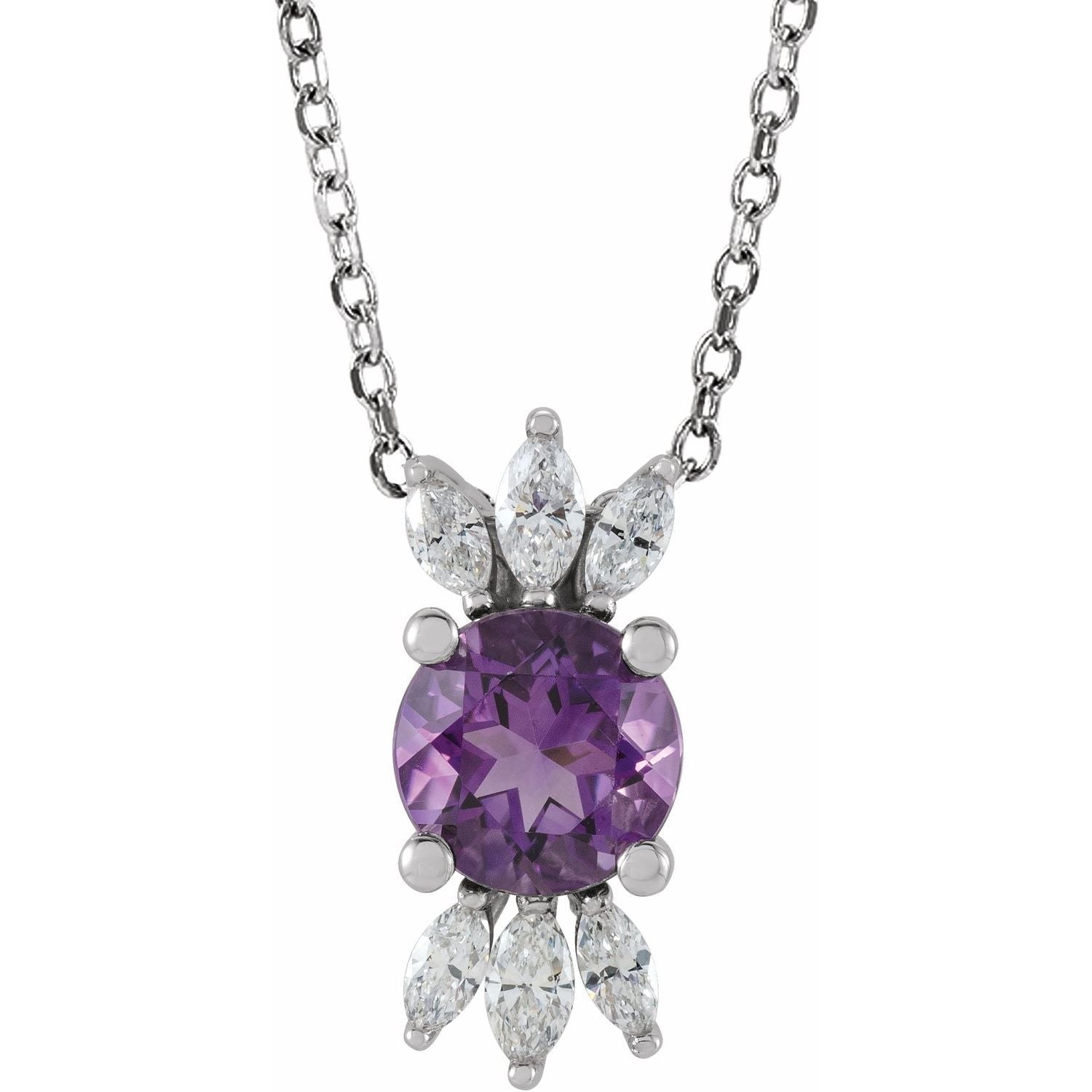 amethyst diamond accent solitaire pendant, 14K White Gold