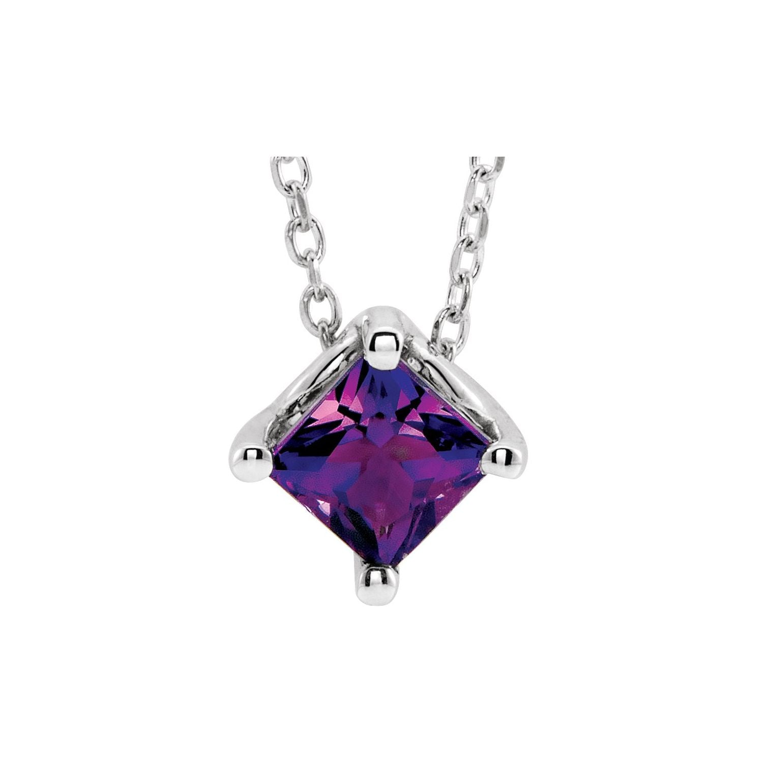square amethyst solitaire pendant, 14K White Gold