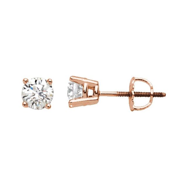 1 1/2 ct round diamond solitaire stud earrings in 14k rose gold