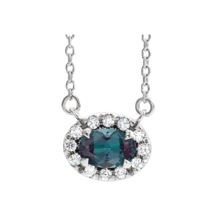 Lab-Grown Alexandrite & Diamond Oval Necklace in 14K White Gold