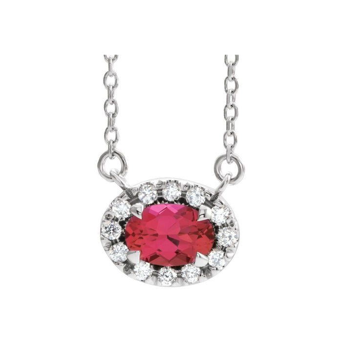Oval Halo Diamond & Ruby Pendant