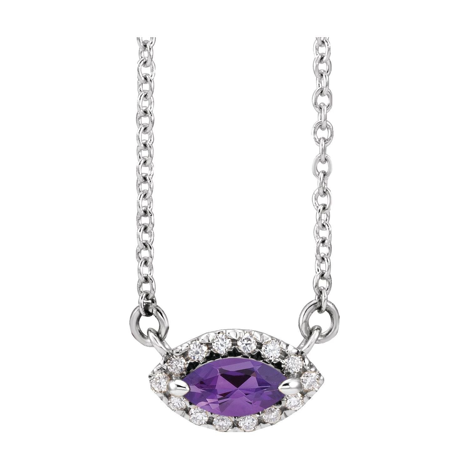 amethyst diamond halo marquise pendant, 14K White Gold