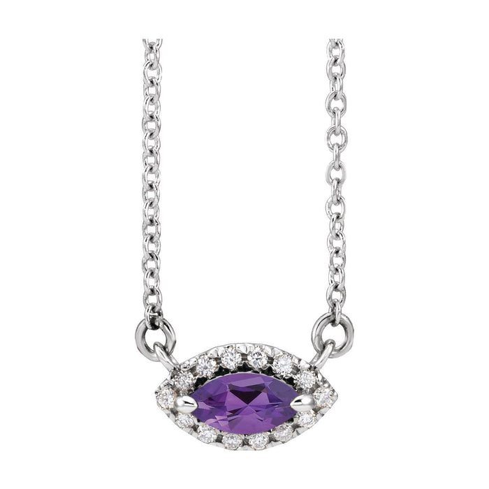 amethyst diamond halo marquise pendant, 14K White Gold