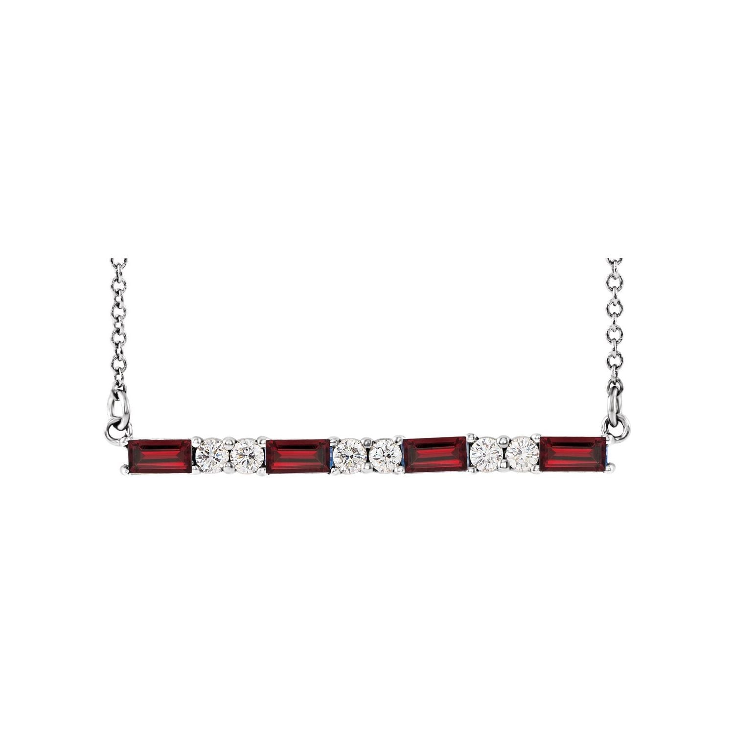 Mozambique garnet diamond bar necklace, 14K White Gold
