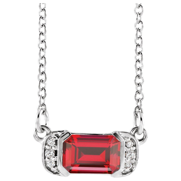 Ruby & Diamond Bar Necklace 16" (0.02 ctw) in 14K White Gold