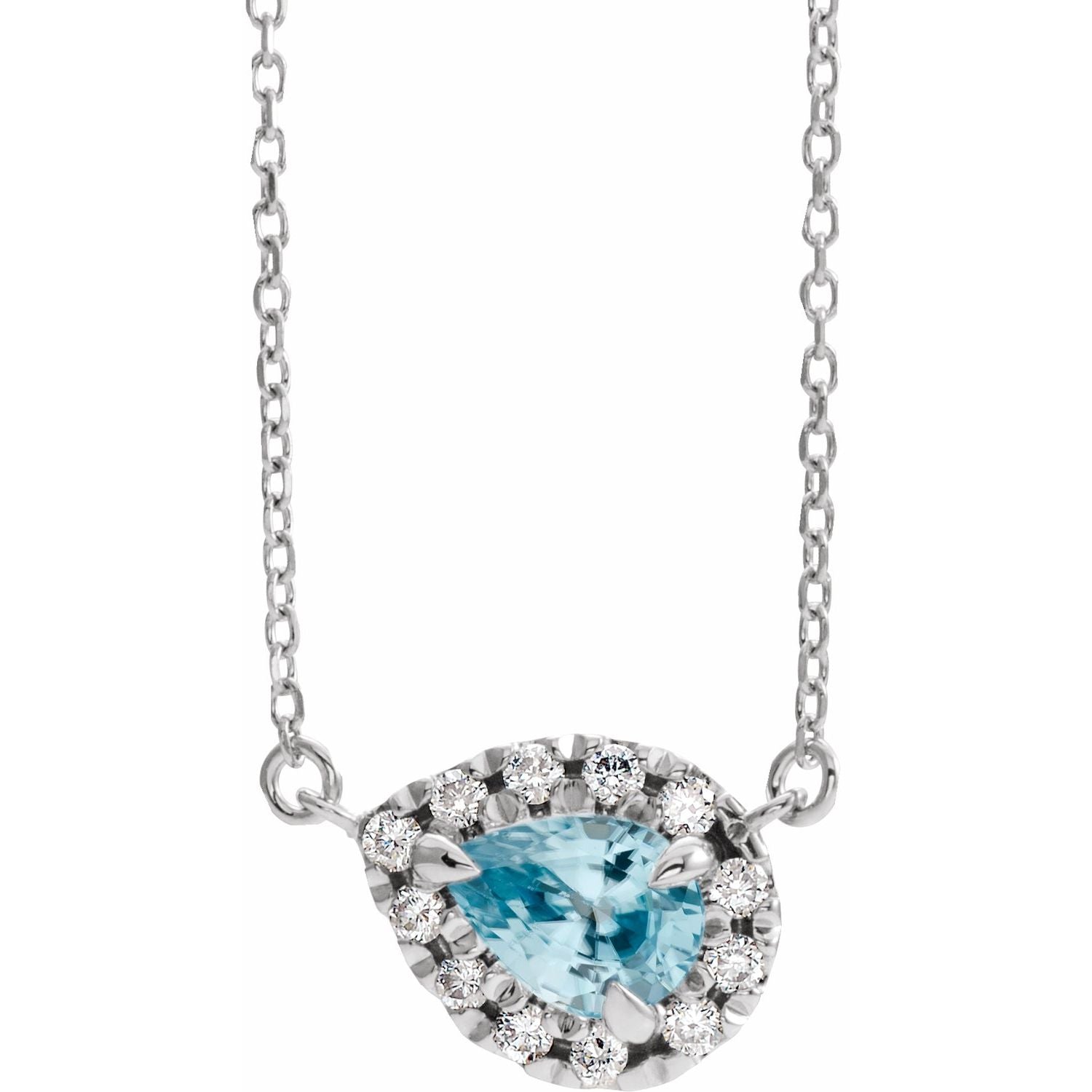 pear sky blue topaz and diamond pendant, 14K White Gold