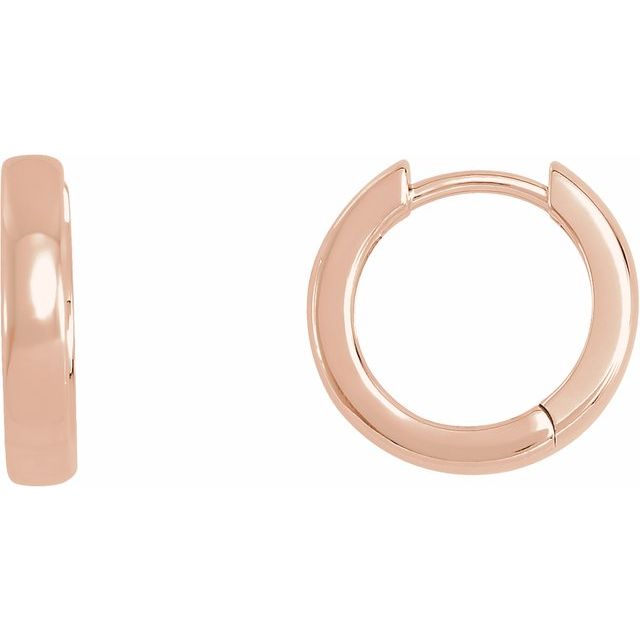 medium hinged gold hoop earrings in 14k rose gold, 14 mm