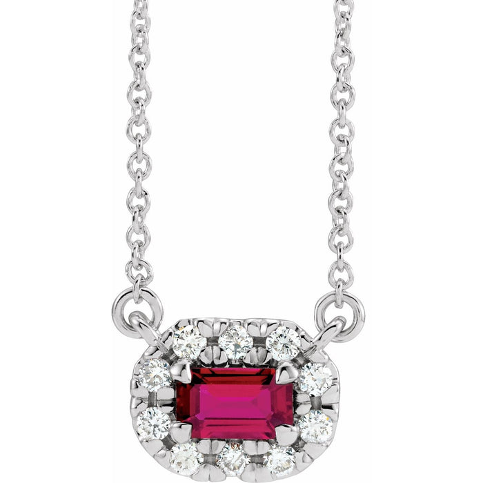 Emerald-Cut Diamond Halo Ruby Pendant