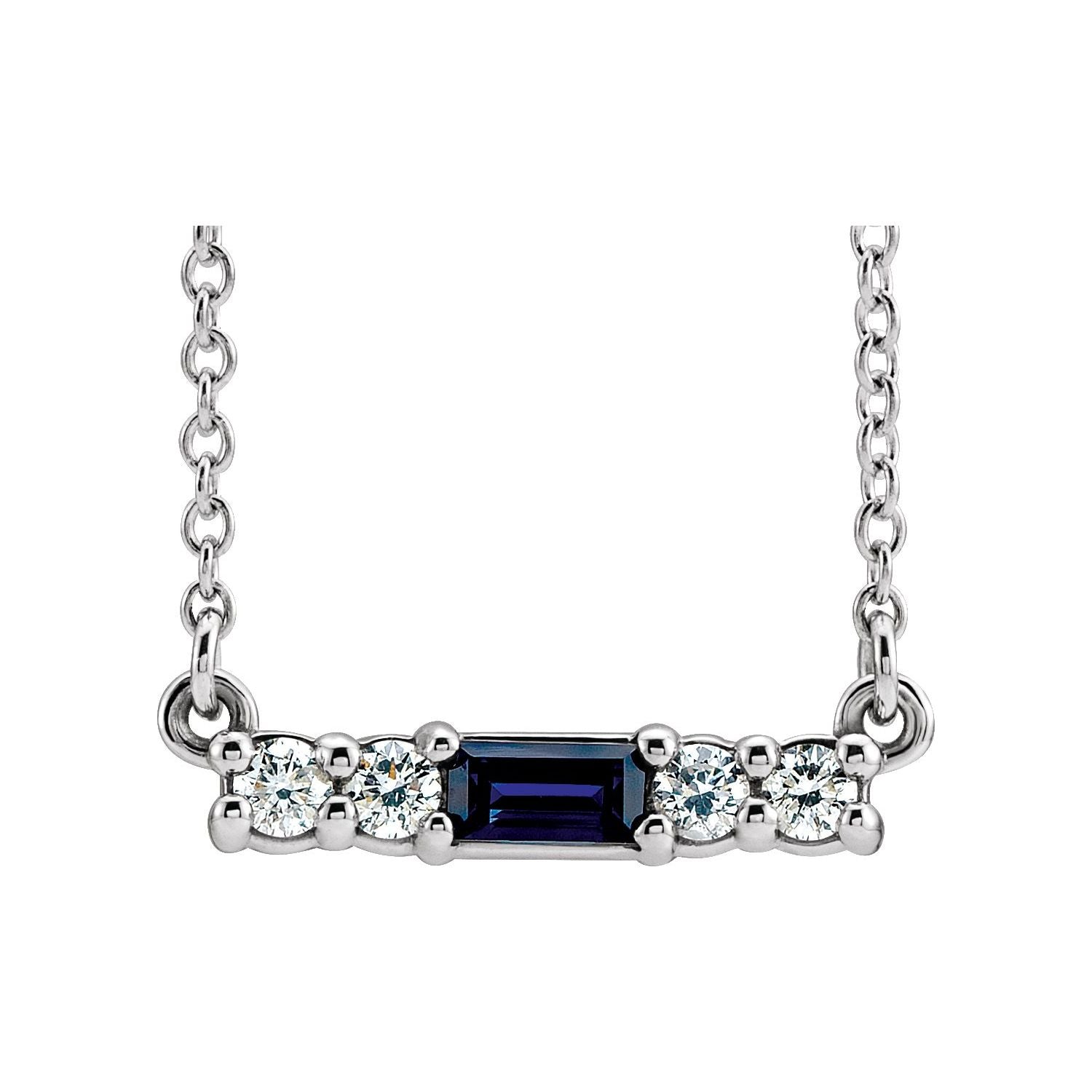 14K White Gold natural blue sapphire blue sapphire and diamond pendant