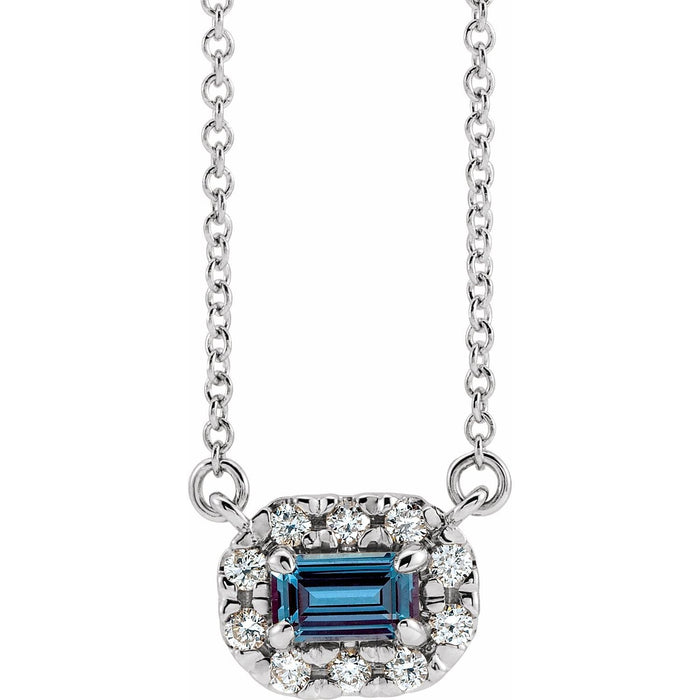 Lab-Grown Alexandrite & Diamond Emerald-Cut Halo Pendant