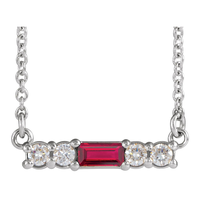 14K White Gold baguette diamond & ruby necklace