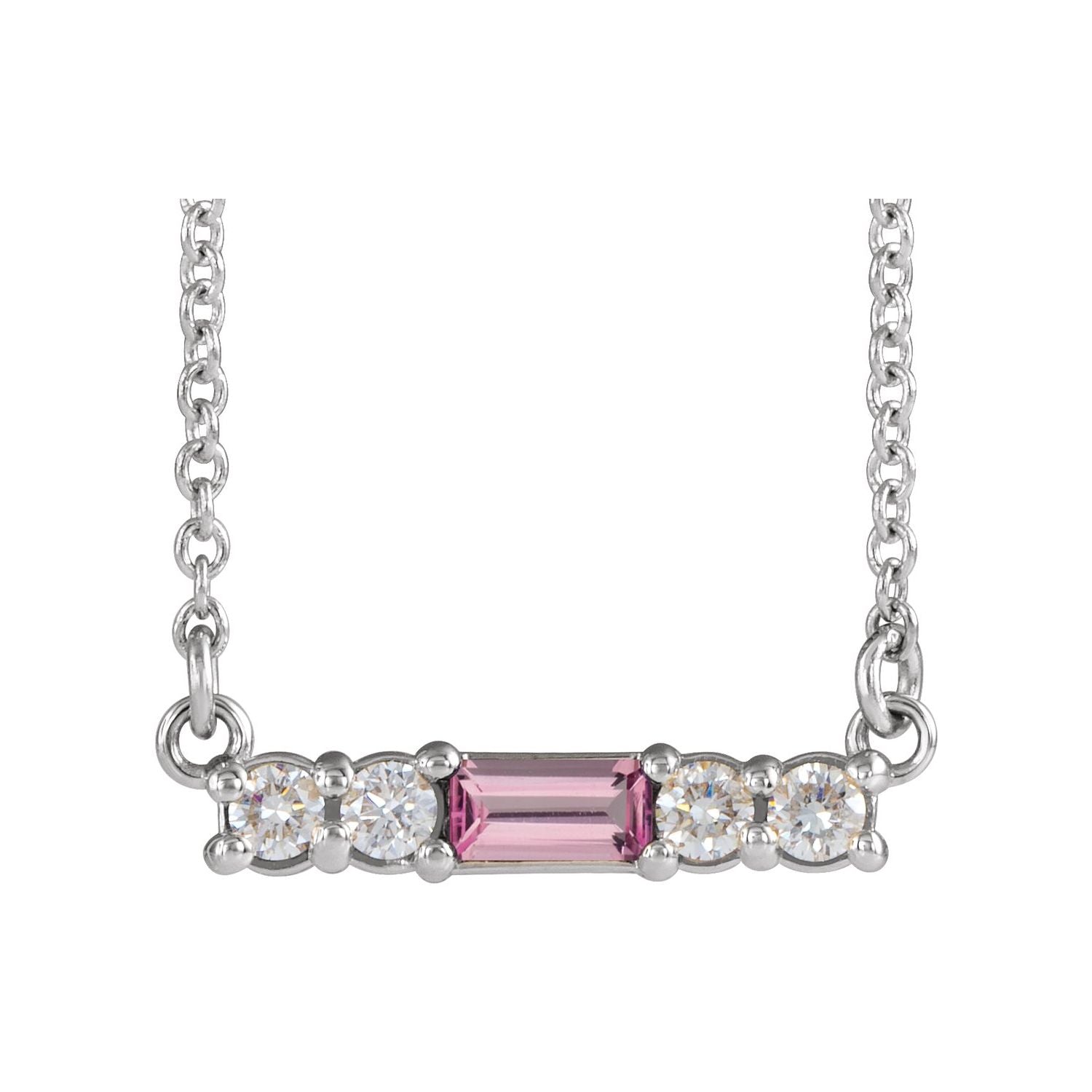 pink tourmaline and diamond accent pendant, 14K White Gold