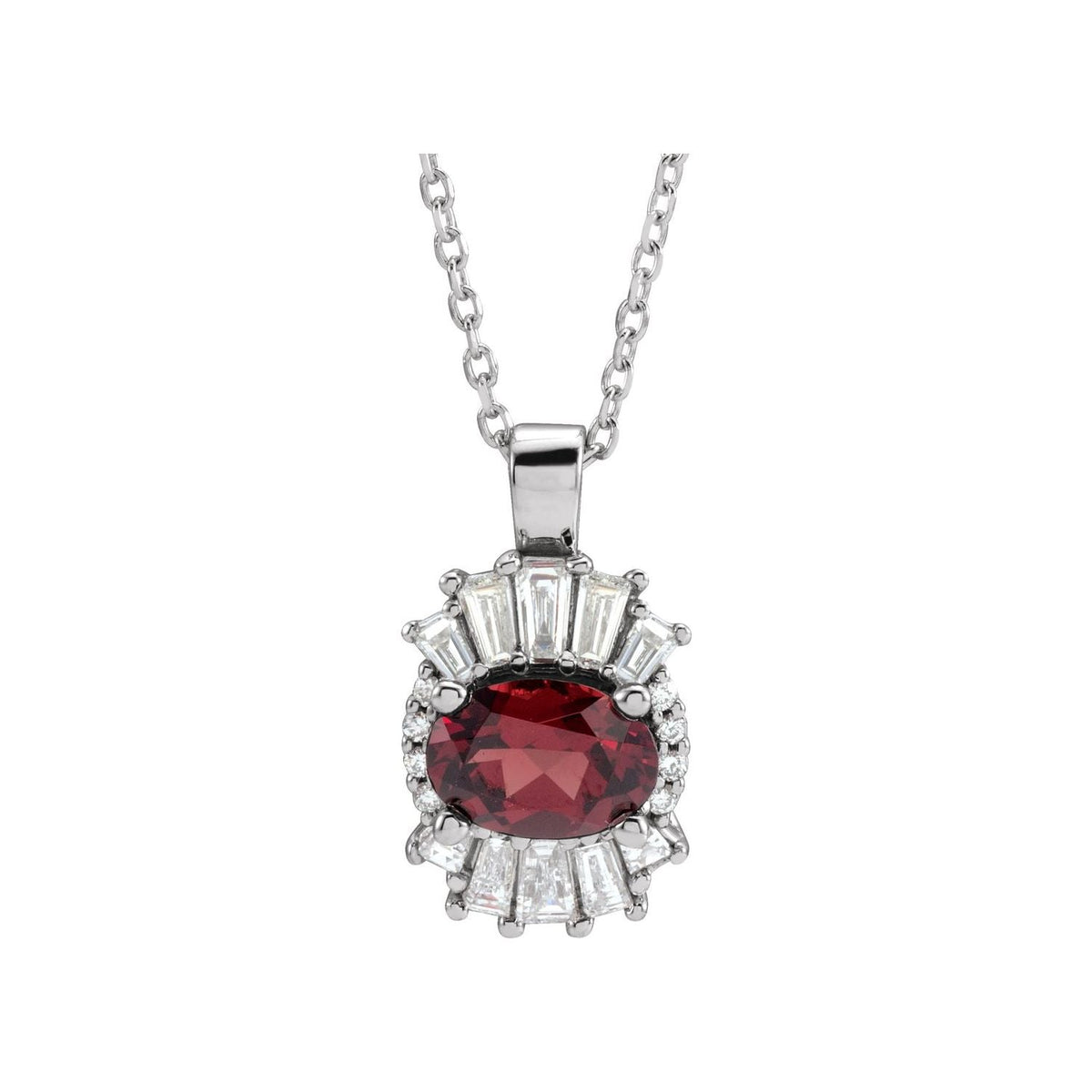 Oval Garnet & Diamond Halo Pendant
