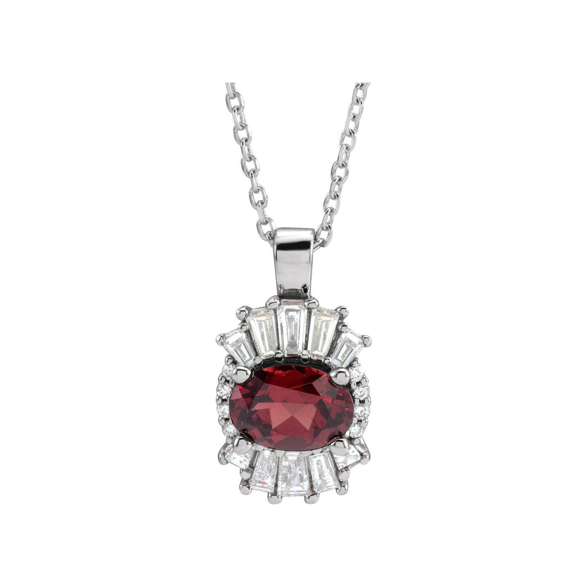 Mozambique garnet oval halo necklace, 14K White Gold