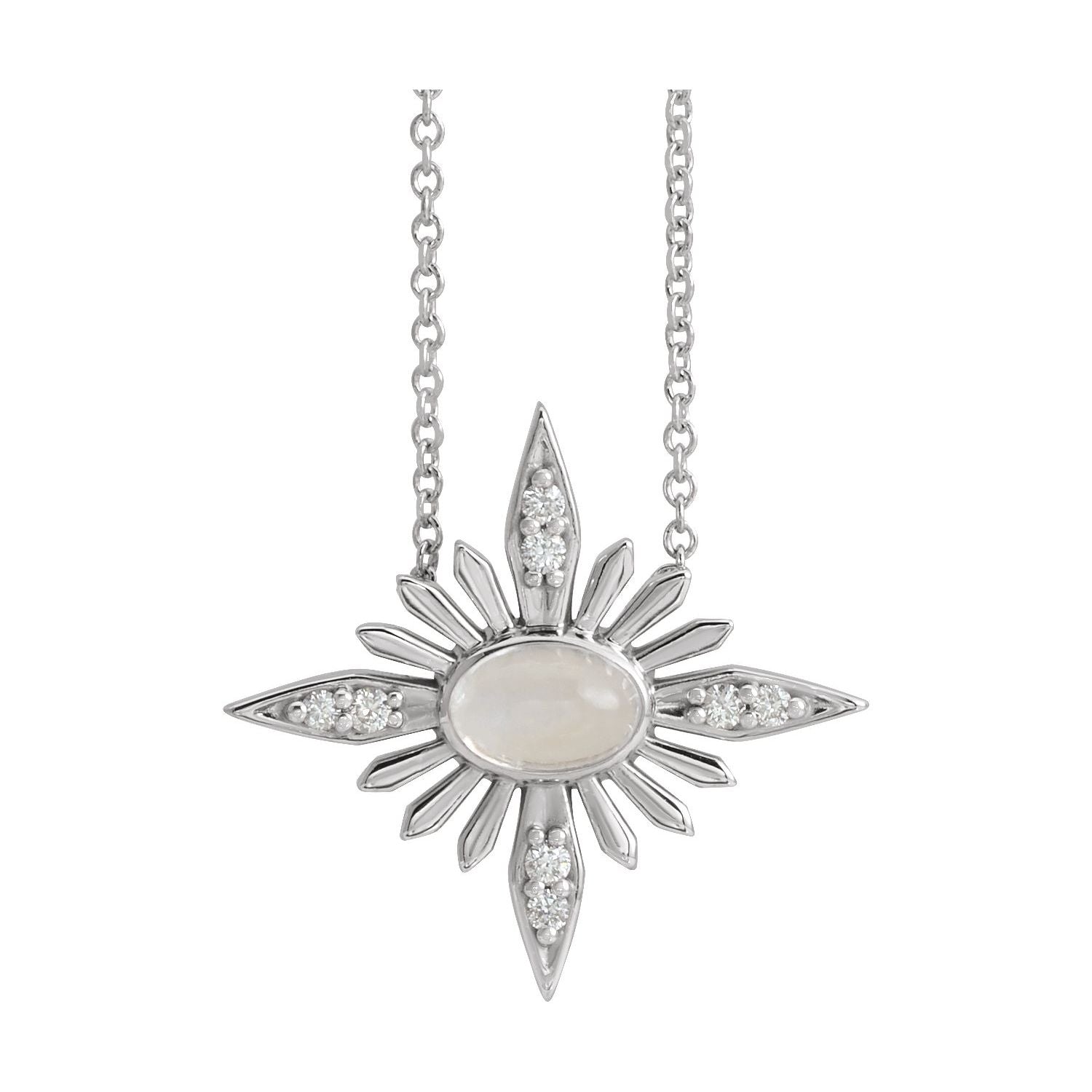 14K White Gold Rainbow Moonstone & Diamond Necklace