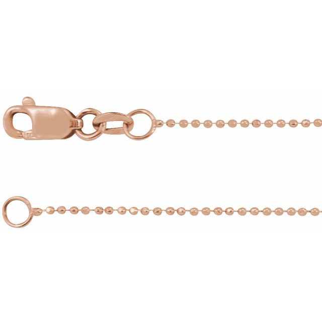 1mm diamond-cut bead gold chain necklace in 14k rose gold, 18 inch