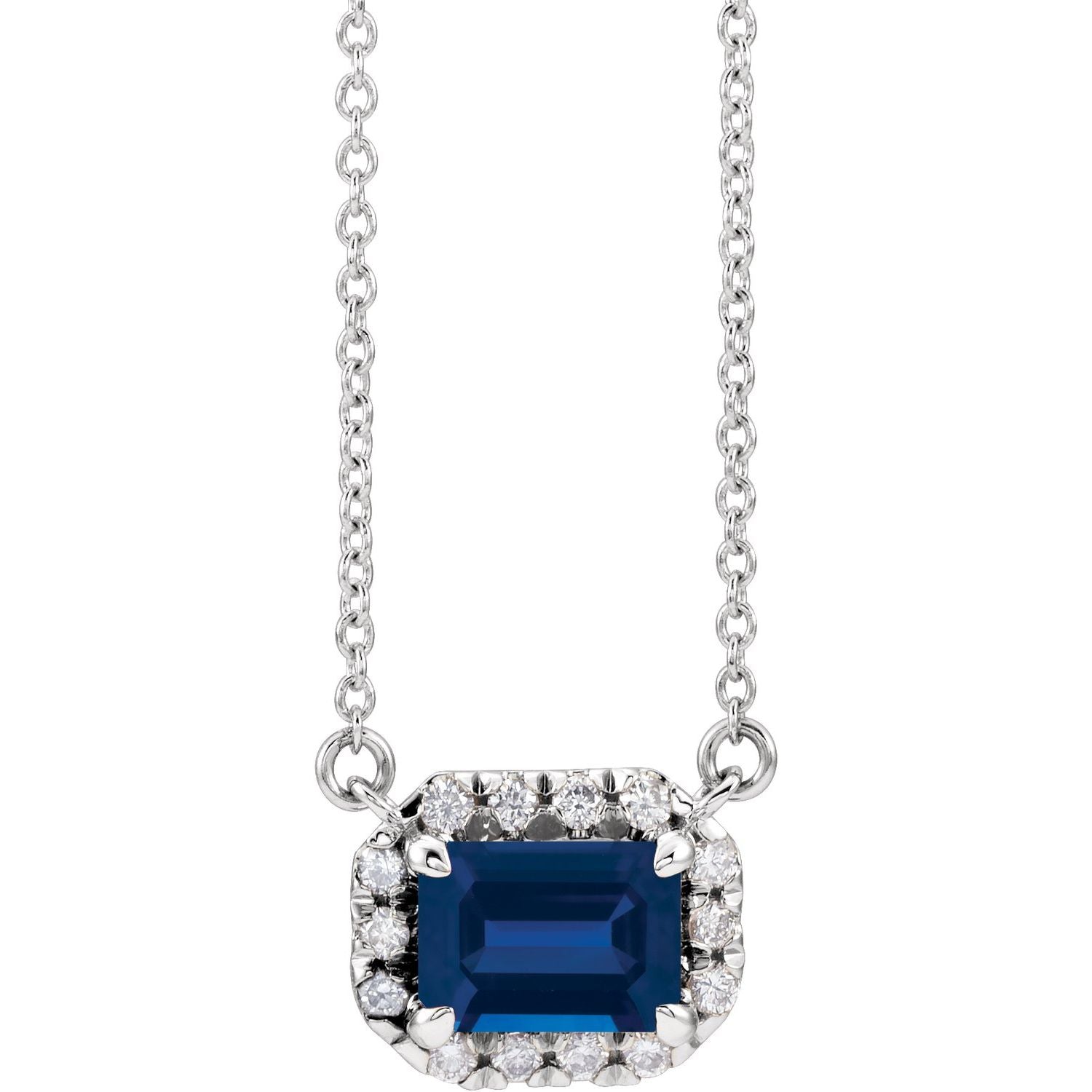 14K White Gold natural blue sapphire blue sapphire diamond halo pendant