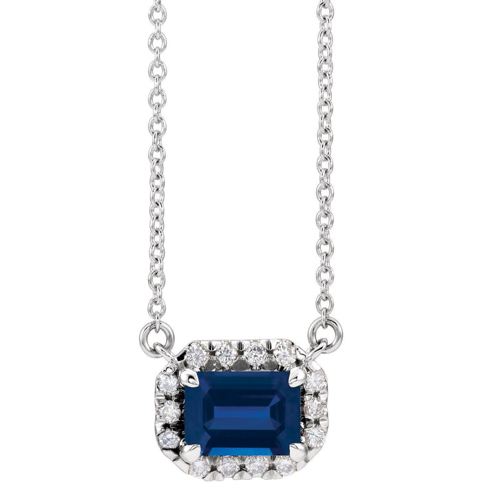 1/8 ct Diamond Halo Natural Blue Sapphire Pendant (5x3 mm)