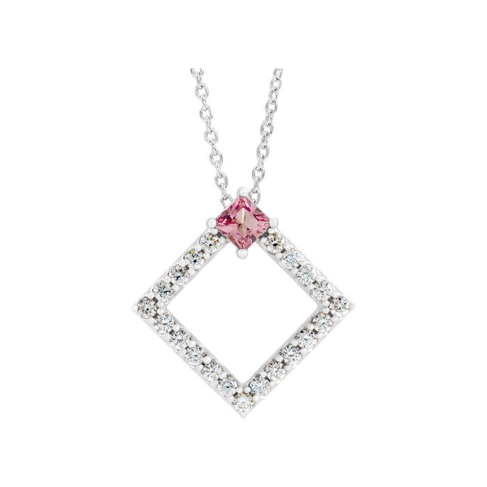 pink tourmaline and diamond statement pendant, 14K White Gold
