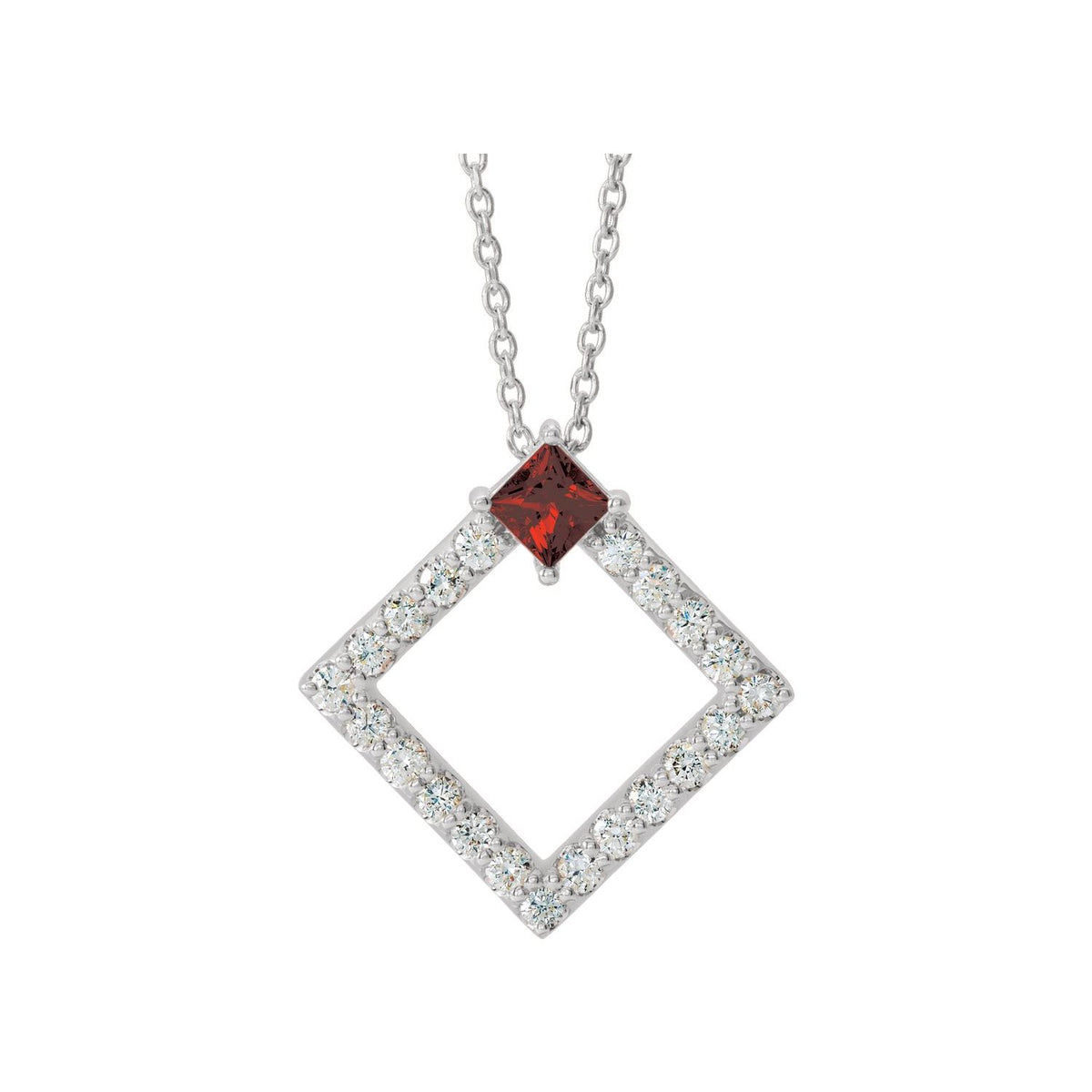 Mozambique garnet diamond solitaire necklace, 14K White Gold