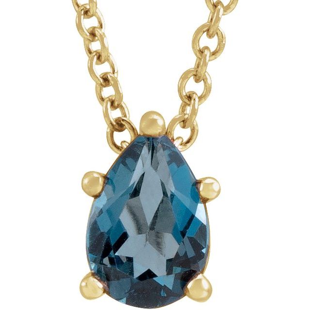 pear london blue topaz necklace in 14k yellow gold
