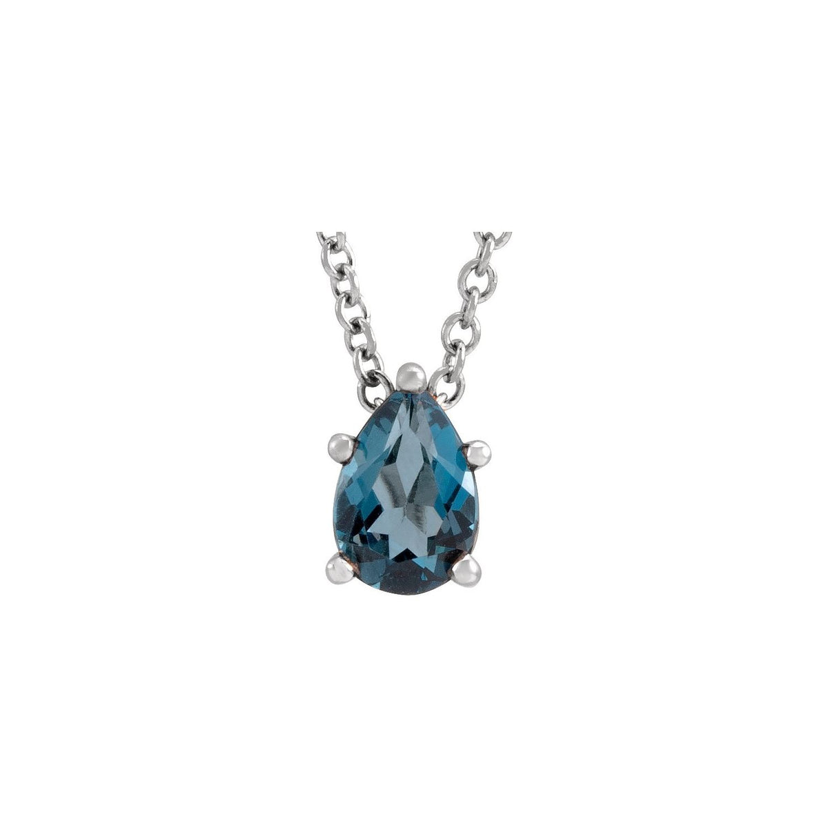 pear london blue topaz solitaire pendant, 14K White Gold