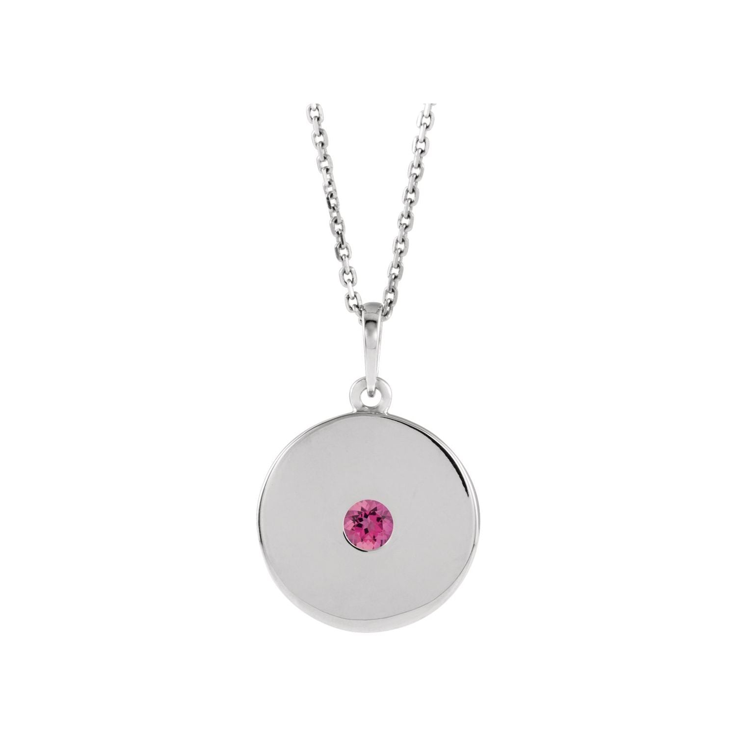 pink tourmaline gold disc pendant, 14K White Gold