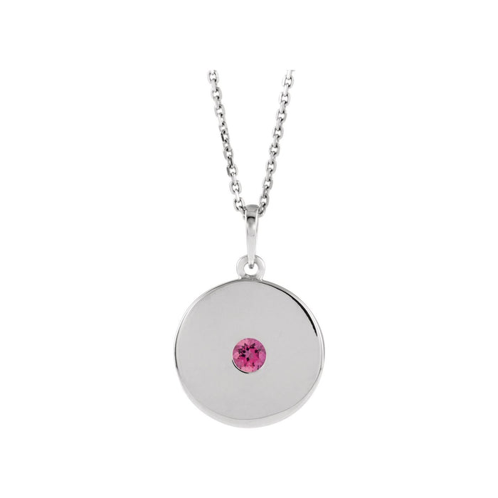 pink tourmaline gold disc pendant, 14K White Gold