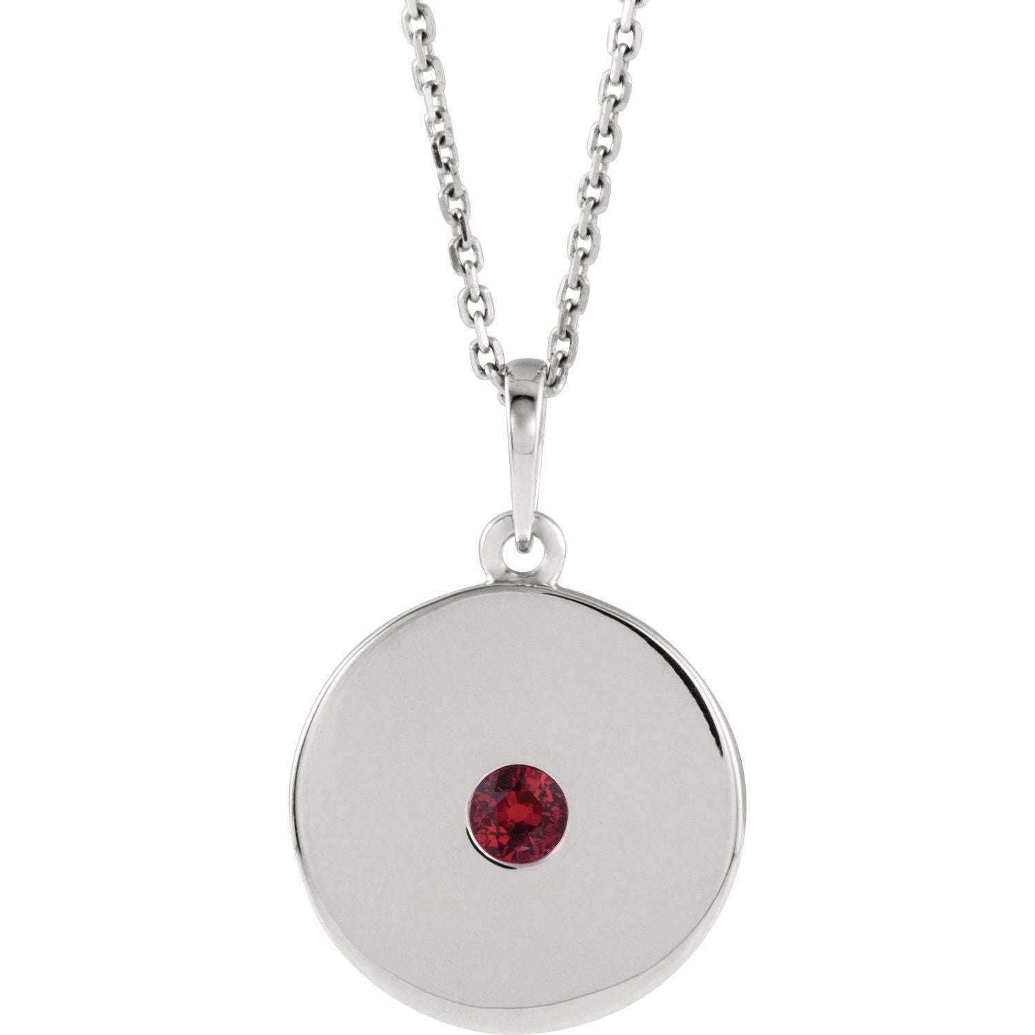 14K White Gold disc lab-grown ruby necklace